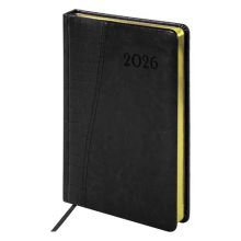 Ежедневник датированный 2026, А5, 138x213 мм, BRAUBERG "Cayman", под кожу, черный, 117047