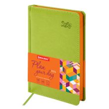 Ежедневник датированный 2026, А5, 138x213 мм, BRAUBERG "Rainbow", под кожу, зеленый, 117081