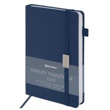Ежедневник датированный 2026, А5, 138x213 мм, BRAUBERG "Control", под кожу, держатель для ручки, синий, 117121