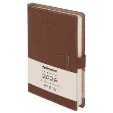Ежедневник датированный 2026, А5, 143х218 мм, BRAUBERG "Journal", под кожу, застежка, держатель для ручки, органайзер, коричневый, 117383