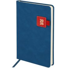 Ежедневник датированный 2026 А5 138х213 мм, BRAUBERG "Accent", под кожу, держатель, синий/красный, 117386
