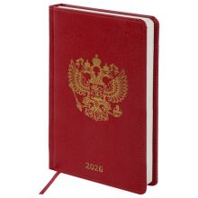 Ежедневник датированный 2026 А5 138х213 мм, BRAUBERG "State", под кожу, красный, 117414