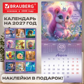 ��������� ��������� ���������� 2027 �., BRAUBERG, 12 ������, 21,4�42,8 ��, ����, "Magic animals", 118431