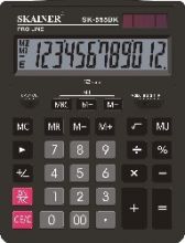 Калькулятор настольный SKAINER SK-555BK, большой настольный, 12 разрядов, дво йное питание, чеpный, 155х205мм                                             &#9474;