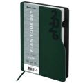 Ежедневник датированный 2026, А5, 150x213 мм, BRAUBERG "Up", под кожу, софт-тач, держатель для ручки, зеленый, 117117