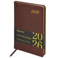 Еженедельник датированный 2026, А5, 145х215 мм, BRAUBERG "Iguana", под кожу, коричневый, 117169