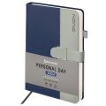 Ежедневник датированный 2026, А5, 138х213 мм, BRAUBERG "Esthetic", под кожу, держатель для ручки, застежка, синий/серый, 117373
