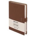 Ежедневник датированный 2026, А5, 143х218 мм, BRAUBERG "Journal", под кожу, застежка, держатель для ручки, органайзер, коричневый, 117383