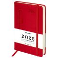 Ежедневник датированный 2026, А5, 138x213 мм, BRAUBERG "Optimal", под кожу, резинка, держатель для ручки, красный, 117466