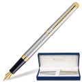 Ручка перьевая WATERMAN "Hemisphere Steel GT", корпус серебристый, нержавеющая сталь, позолоченные детали, синяя, S0920310