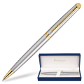 Ручка шариковая WATERMAN "Hemisphere Steel GT", корпус серебристый, латунь, позолоченные детали, синяя, S0920370
