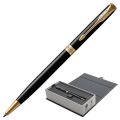 Ручка шариковая PARKER "Sonnet Lacquer Slim GT", тонкий корпус, черный лак, латунь, позолоченные детали, черная, 1931498