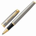 Ручка-роллер PARKER "IM Core Brushed Metal GT", лак, шлифованный металл с круговой полировкой, позолоченные детали, черная,1931663