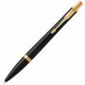 Ручка шариковая PARKER "Urban Core Muted Black GT", черный матовый лак, латунь, позолота, синяя, 1931576