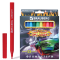 Фломастеры BRAUBERG "InstaRacing", 12 цветов, вентилируемый колпачок, карт. упаковка, выборочный лак, увел. срок службы, 150548