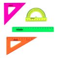 Набор чертежный малый ПИФАГОР (линейка 16 см, 2 треугольника, транспортир), непрозрачный, неоновый, пакет, 210624