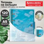 Тетрадь на кольцах А5 180х220 мм, 120 л., неоновый пластик, клапан, BRAUBERG, синий, 405223