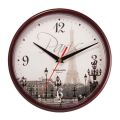 Часы настенные TROYKA 91931927, круг, с рисунком "Paris", коричневая рамка, 23х23х4 см