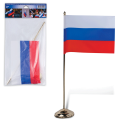 Флаг России, 12х18 см, напольный с флагштоком, высота 30 см, пластик под золото, упаковка с европодвесом, 550023