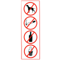 Знак "Запрещ. курить,пить,есть,прохода с животн.", прямоуг. 300*100мм, самокл., верт., 610033/НП-В-Б, Россия